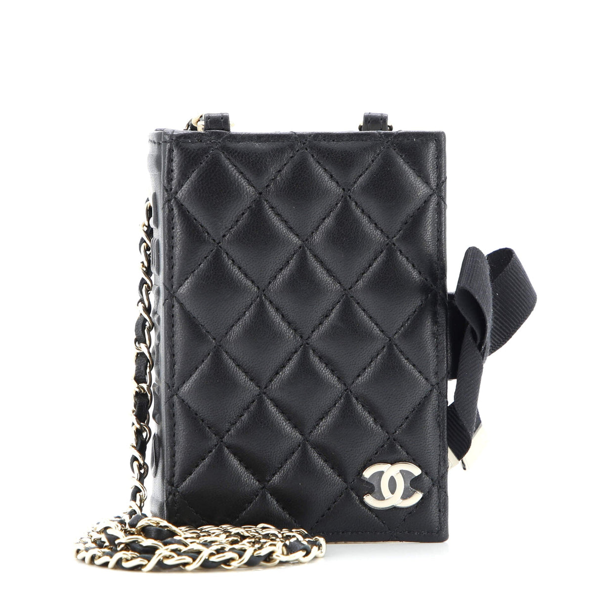Chanel CHANEL CC Book Card Holder with Chain Quilted Lambskin