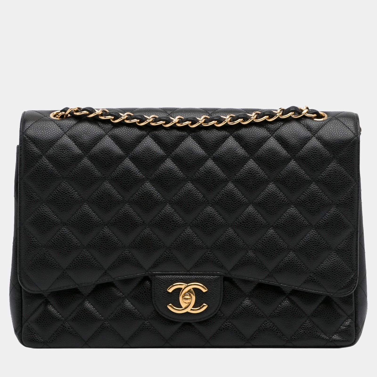 Chanel Schwarze Maxi Classic Caviar Doppelklappe