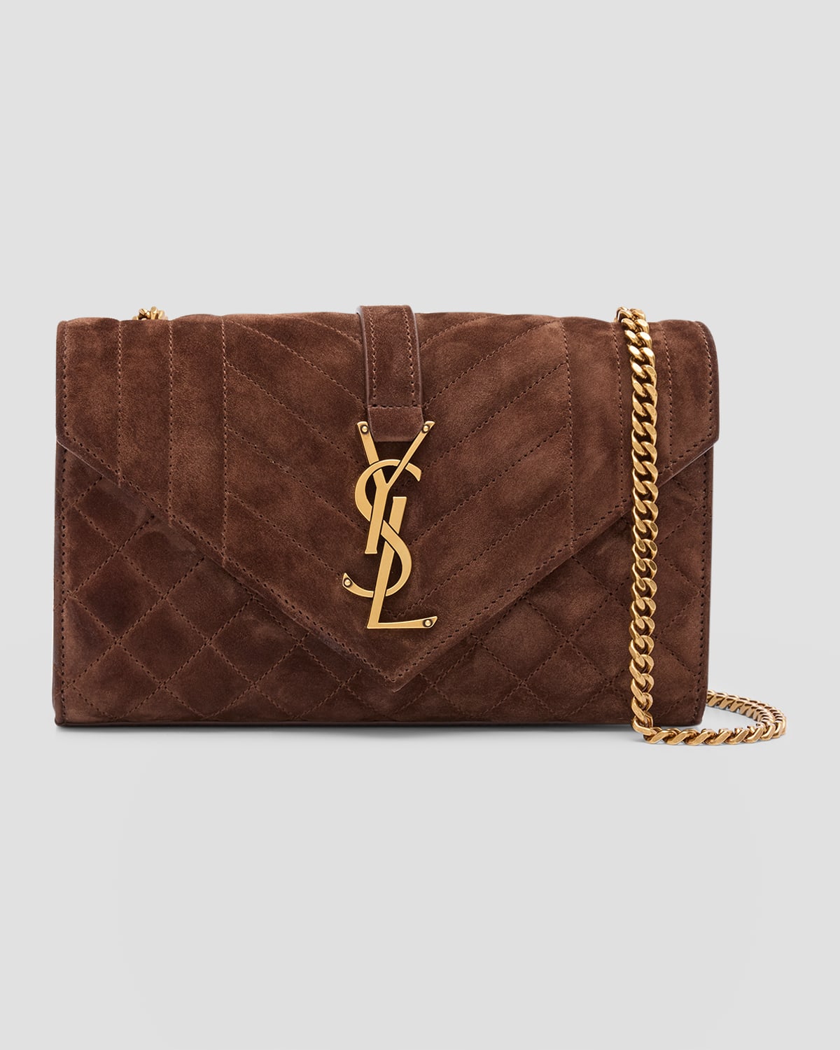 Saint Laurent Envelope Triquilt Small YSL Shoulder Bag in Suede