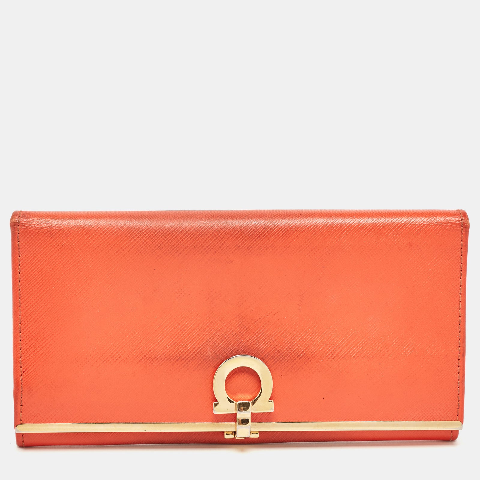 Salvatore Ferragamo Orange Leather Gancini Icona Continental Wallet