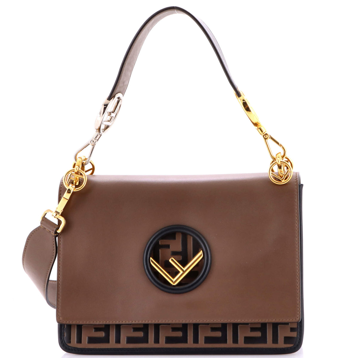 Fendi FENDI Kan I F Shoulder Bag Leather with Zucca Embossed Detail Medium