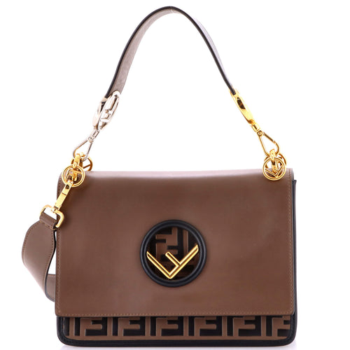 FENDI Kan I F Shoulder Bag Leather with Zucca Embossed Detail Medium