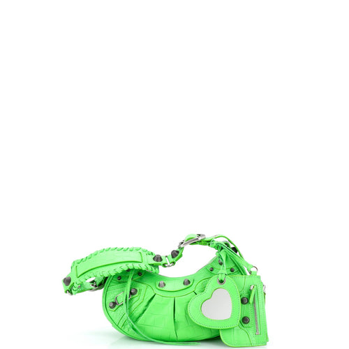 Le Cagole Giant Studs Shoulder Bag Crocodile Embossed Leather XS