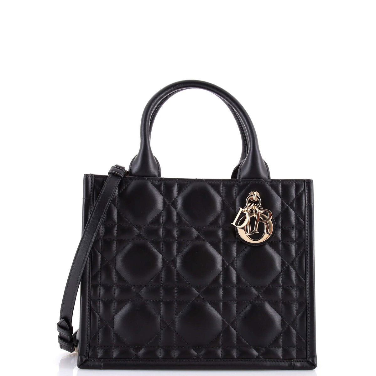 Christian Dior Book Tote with Strap Cannage Quilt Lambskin Small
