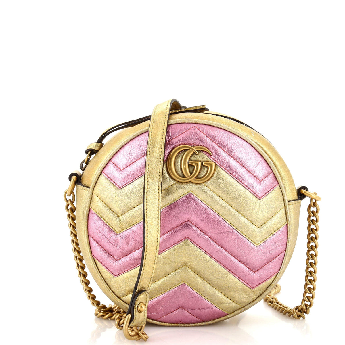 Gucci GUCCI GG Marmont Round Shoulder Bag Matelasse Leather Mini