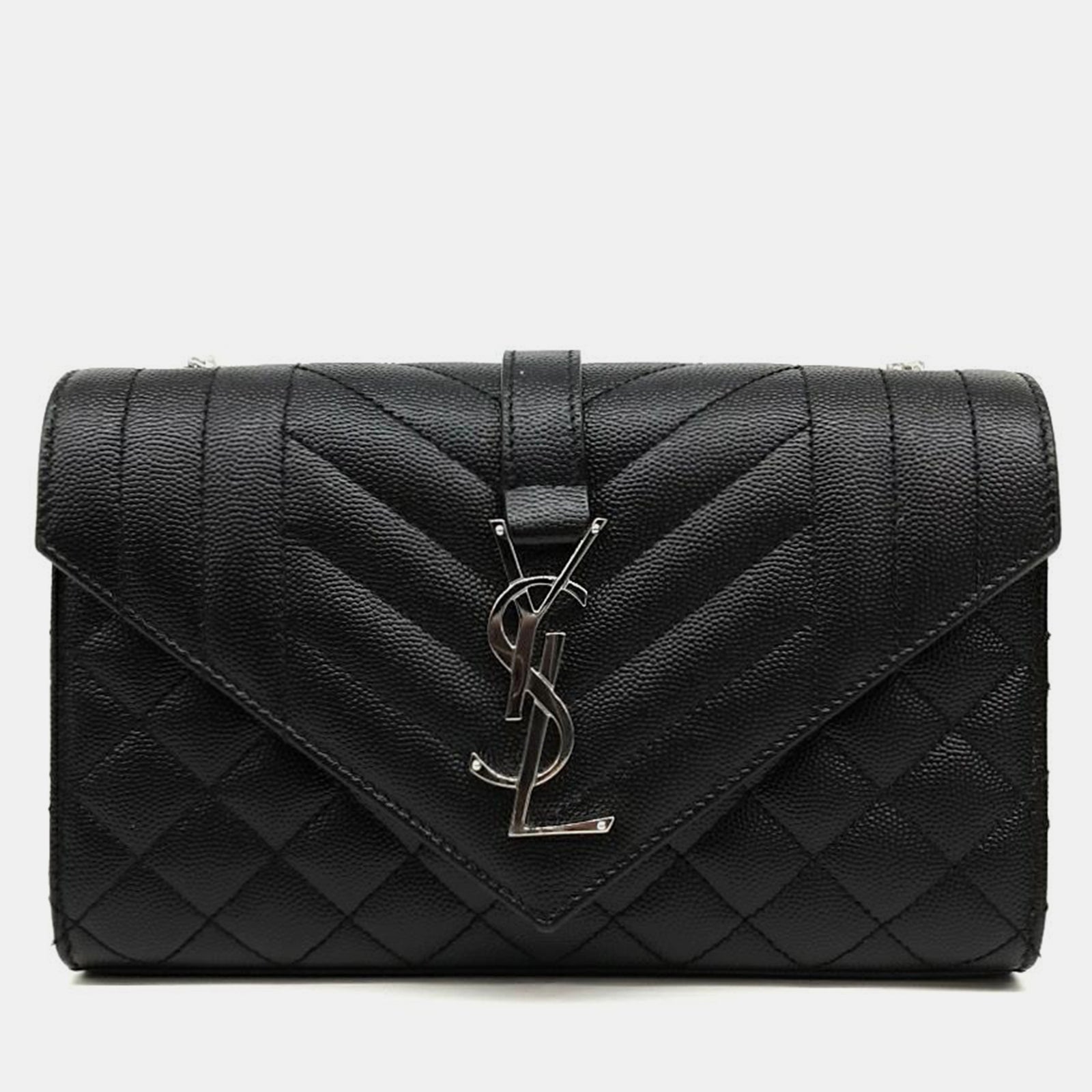 Saint Laurent Paris Black Leather Monogram Chain Shoulder Bag