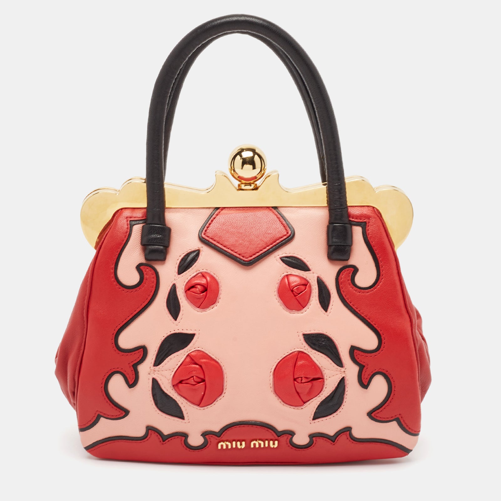 Miu Miu Multicolor Leather Floral Patchwork Frame Satchel