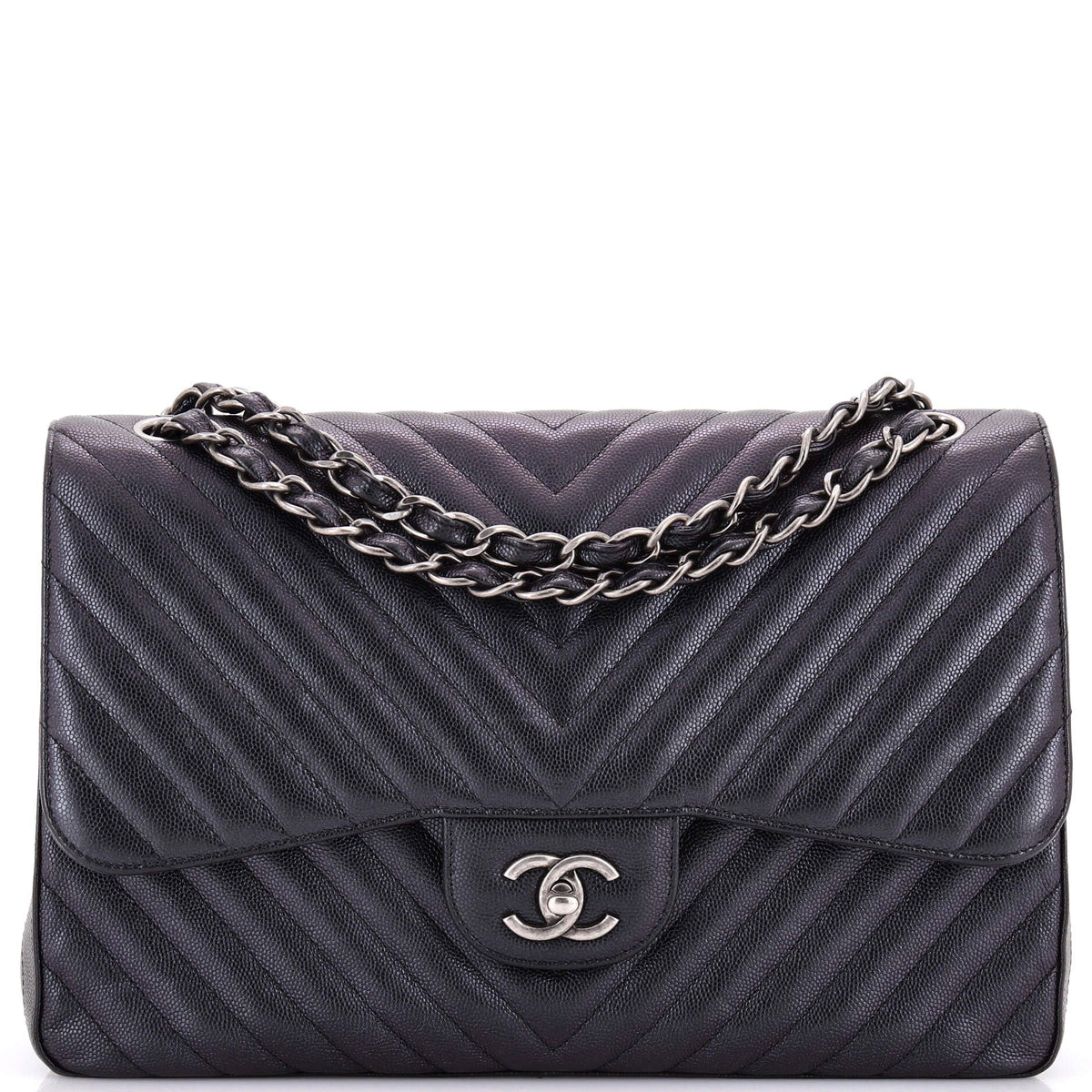 Chanel CHANEL Classic Double Flap Bag Chevron Iridescent Caviar Jumbo