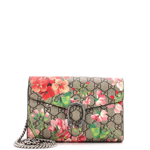 GUCCI Dionysus Chain Wallet Blooms Print GG Coated Canvas Small