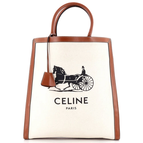 CELINE Sulky Vertical Cabas Tote Canvas with Leather Large