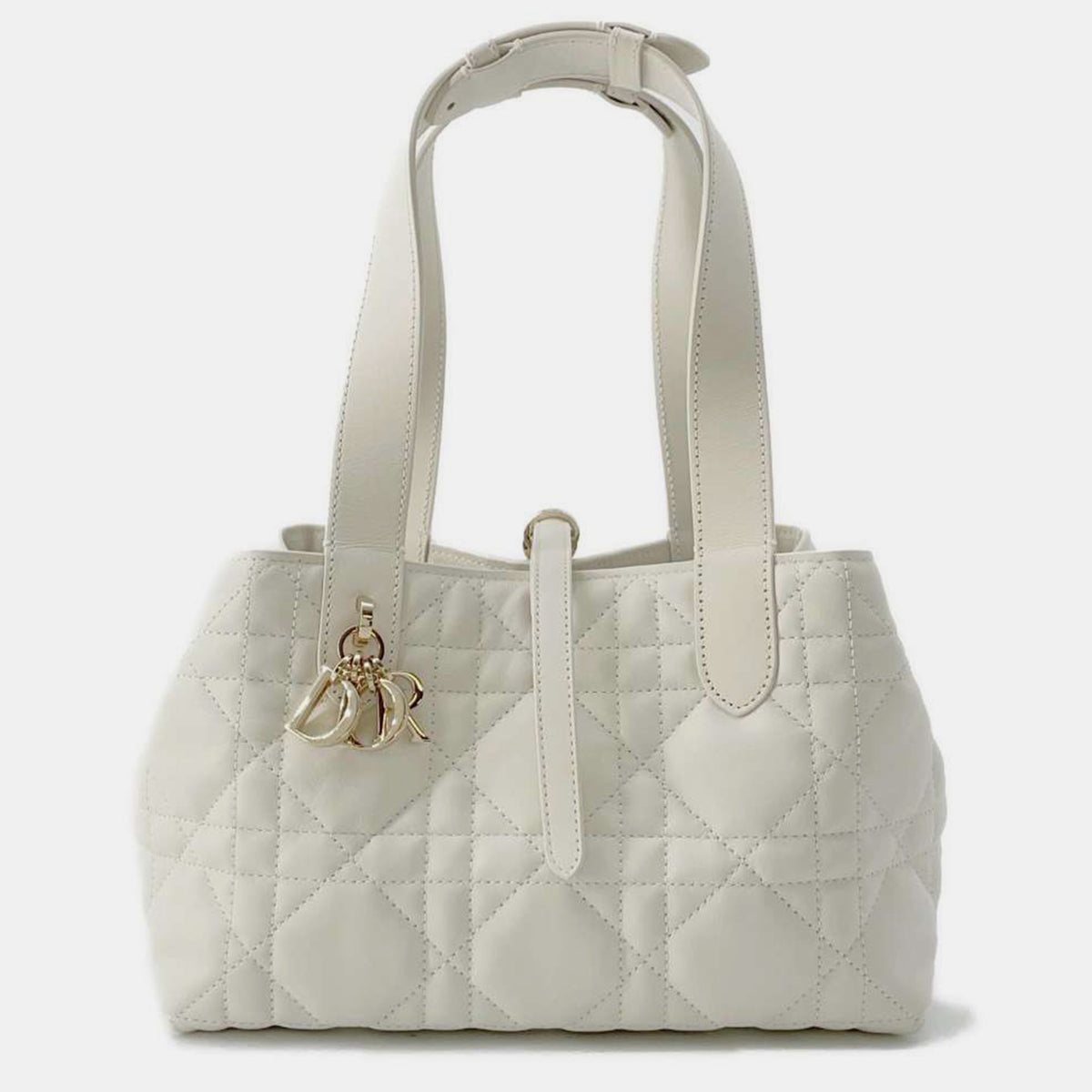 Dior White Leather Macrocannage Medium Toujours Bag
