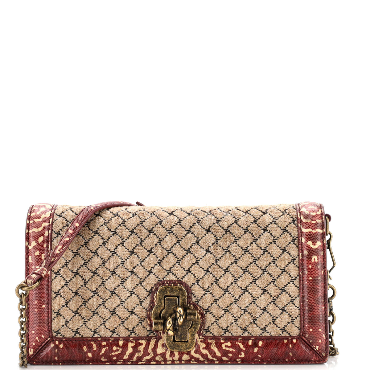 Bottega Veneta Olimpia Knot Chain Clutch Intrecciato Knit with Snakeskin Trim