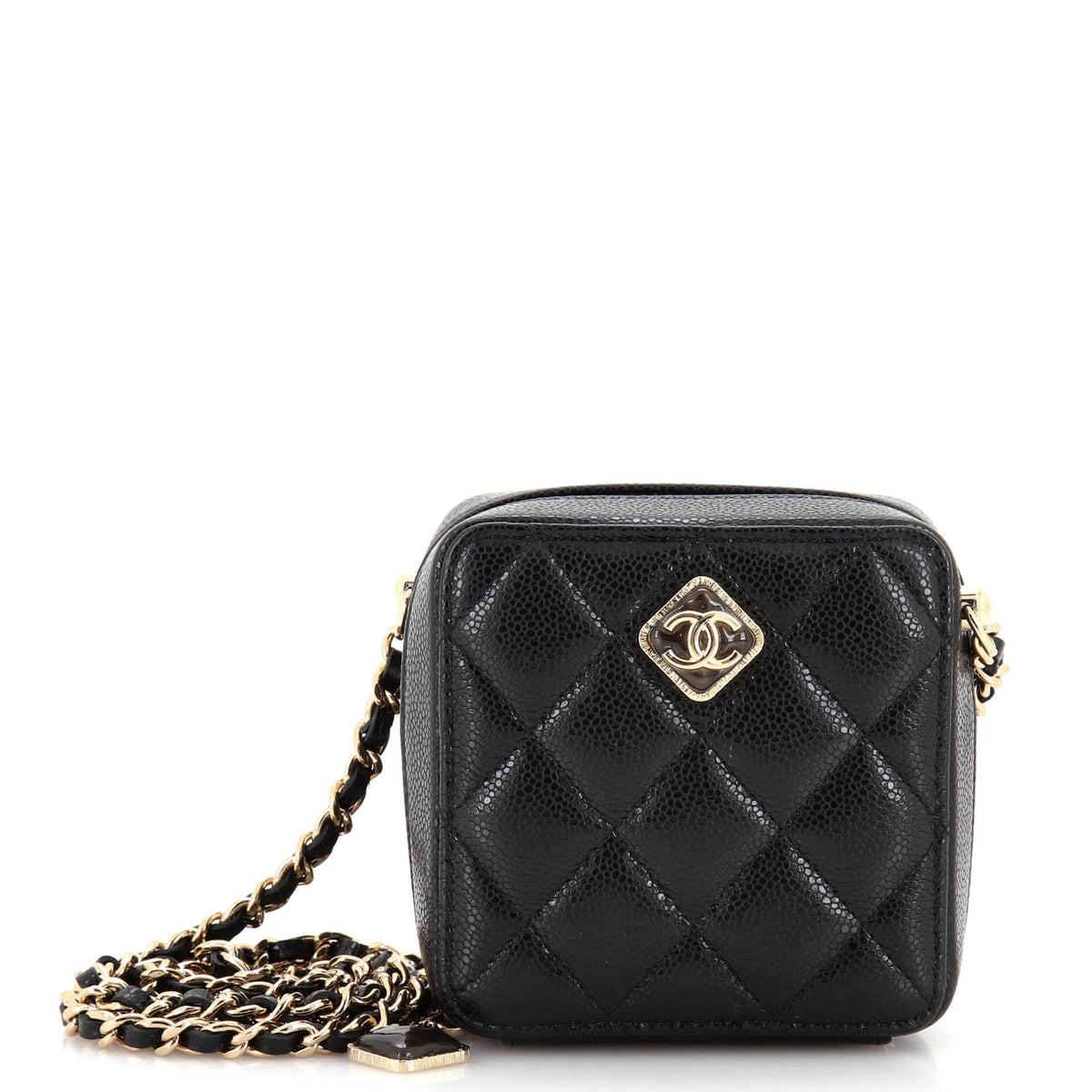 Chanel CHANEL Diamond Resin Square Clutch with Chain Quilted Caviar
