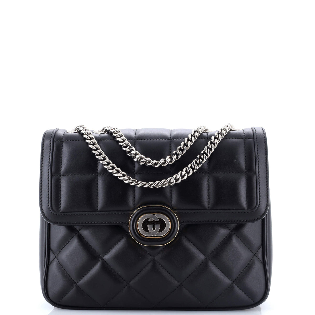 Gucci GUCCI Deco Chain Flap Bag Mixed Matelasse Leather Small