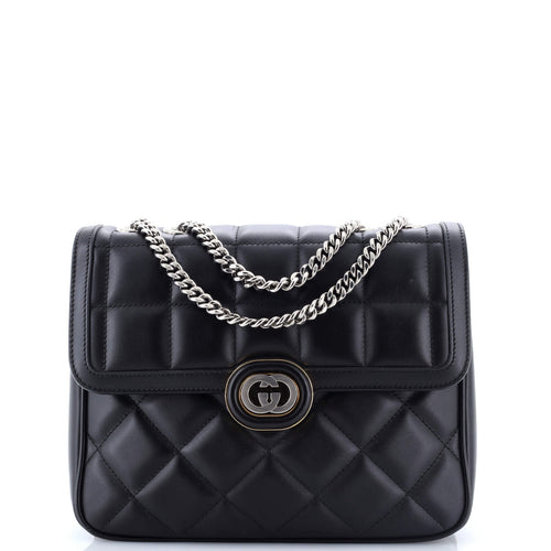 GUCCI Deco Chain Flap Bag Mixed Matelasse Leather Small