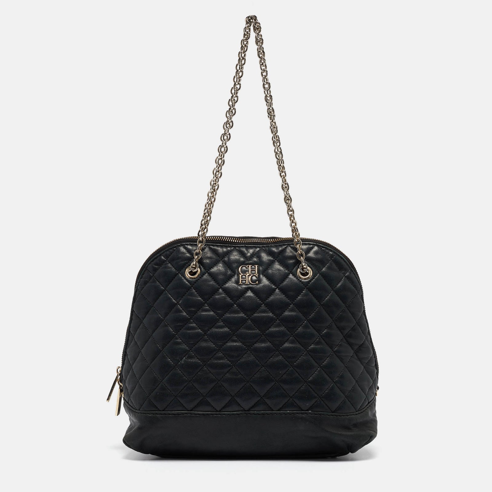 Carolina Herrera Quilted Leather Logo Chain Satchel