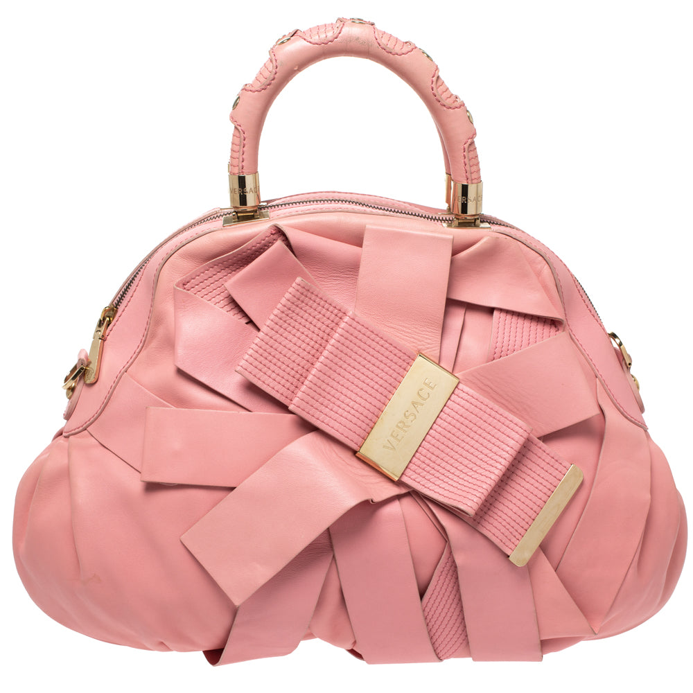 Versace Pink Leather Venita Bow Satchel