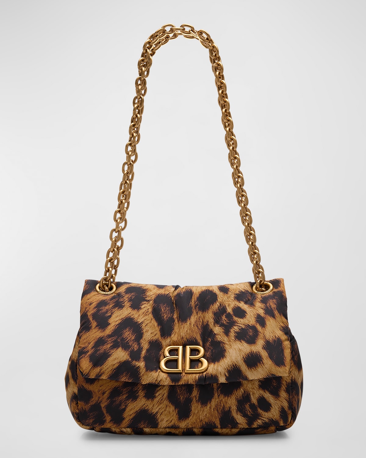 Balenciaga Monaco Mini Leopard-Print Nylon Shoulder Bag