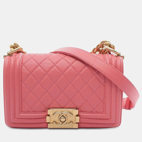 Pink Leather Small Boy Flap Bag