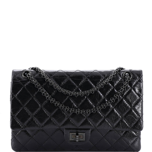 CHANEL So Black Reissue 2.55 Flap Bag Quilted Glazed Calfskin 226