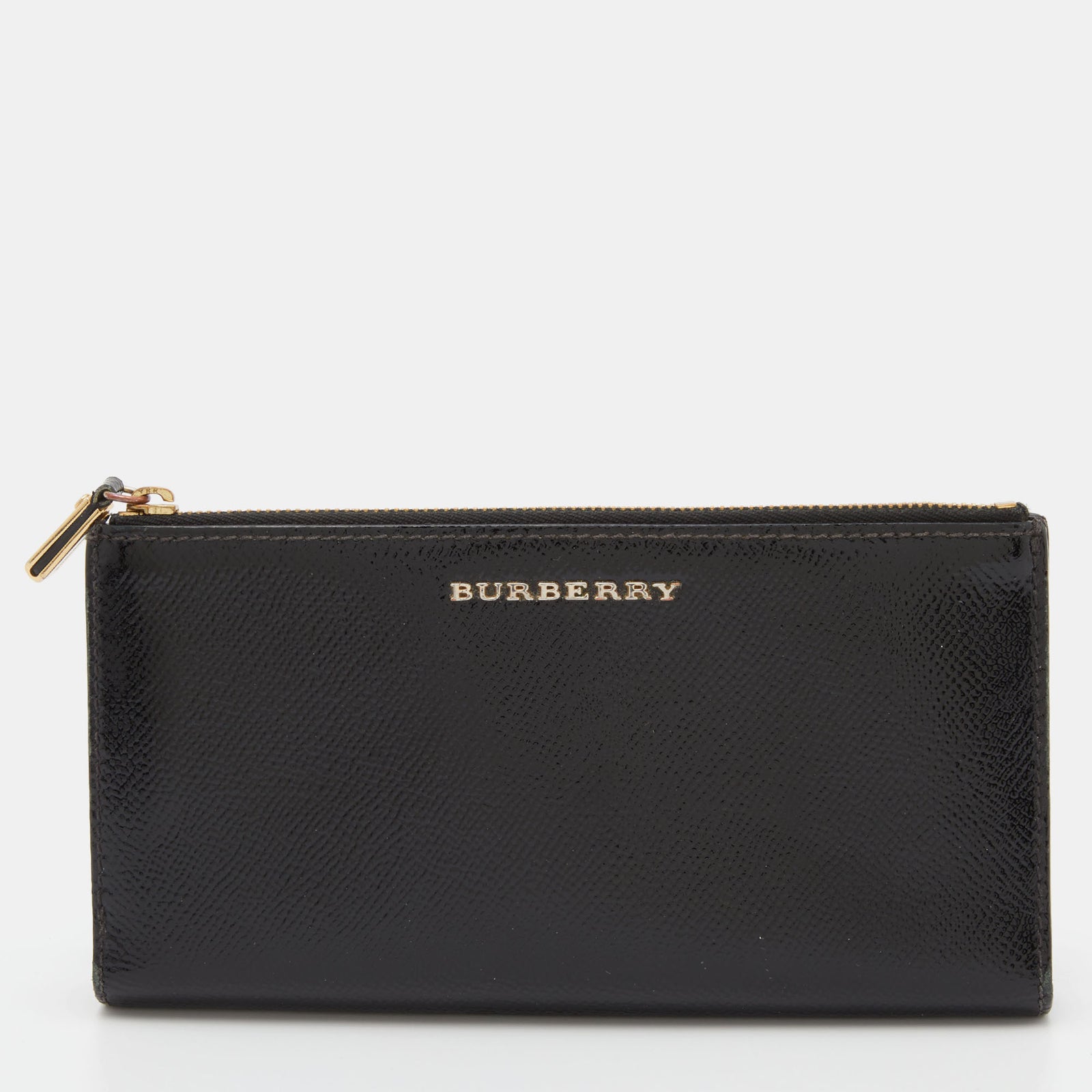 Burberry Black Patent Leather Long Zip Wallet