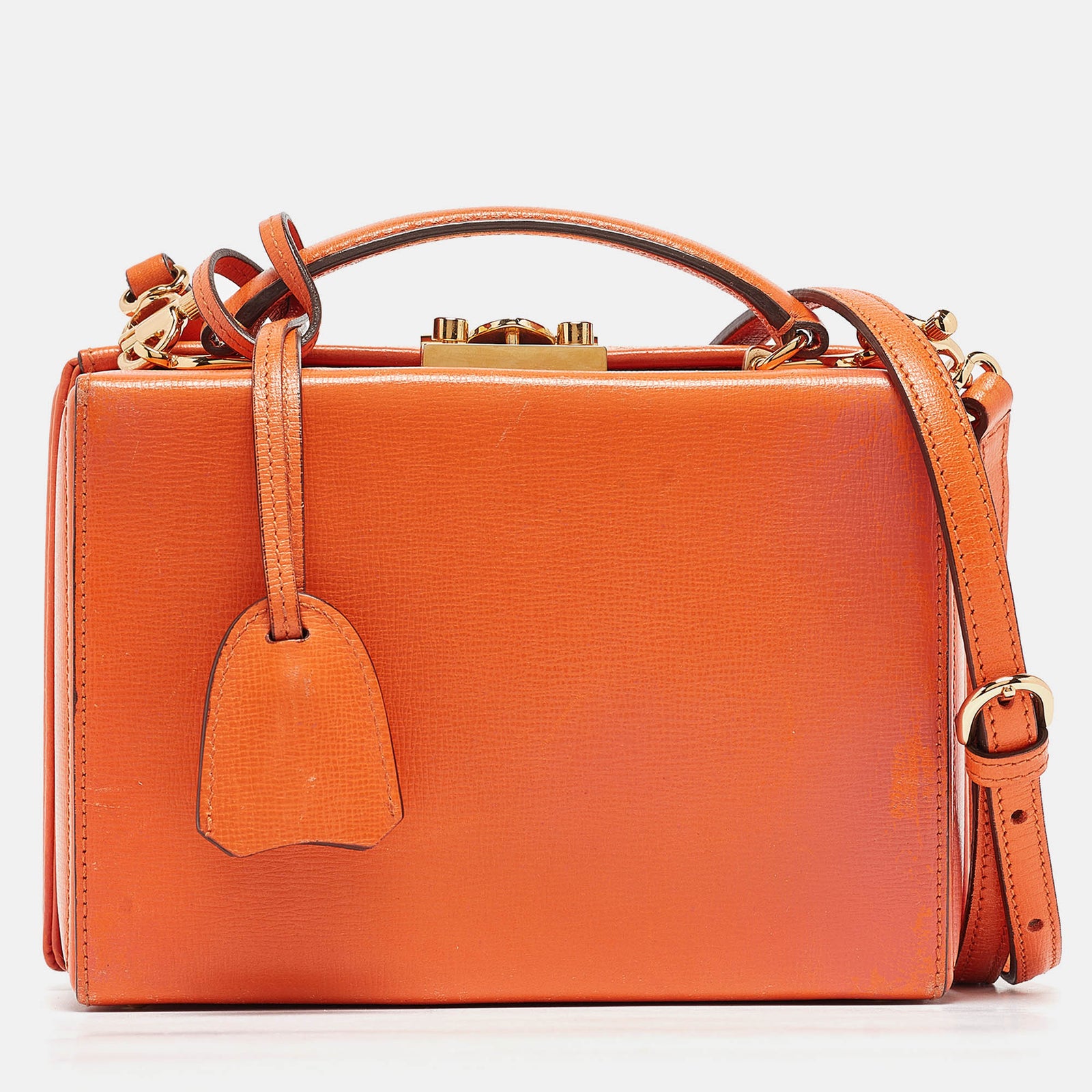 Mark Cross Orange Leather Small Grace Box Bag