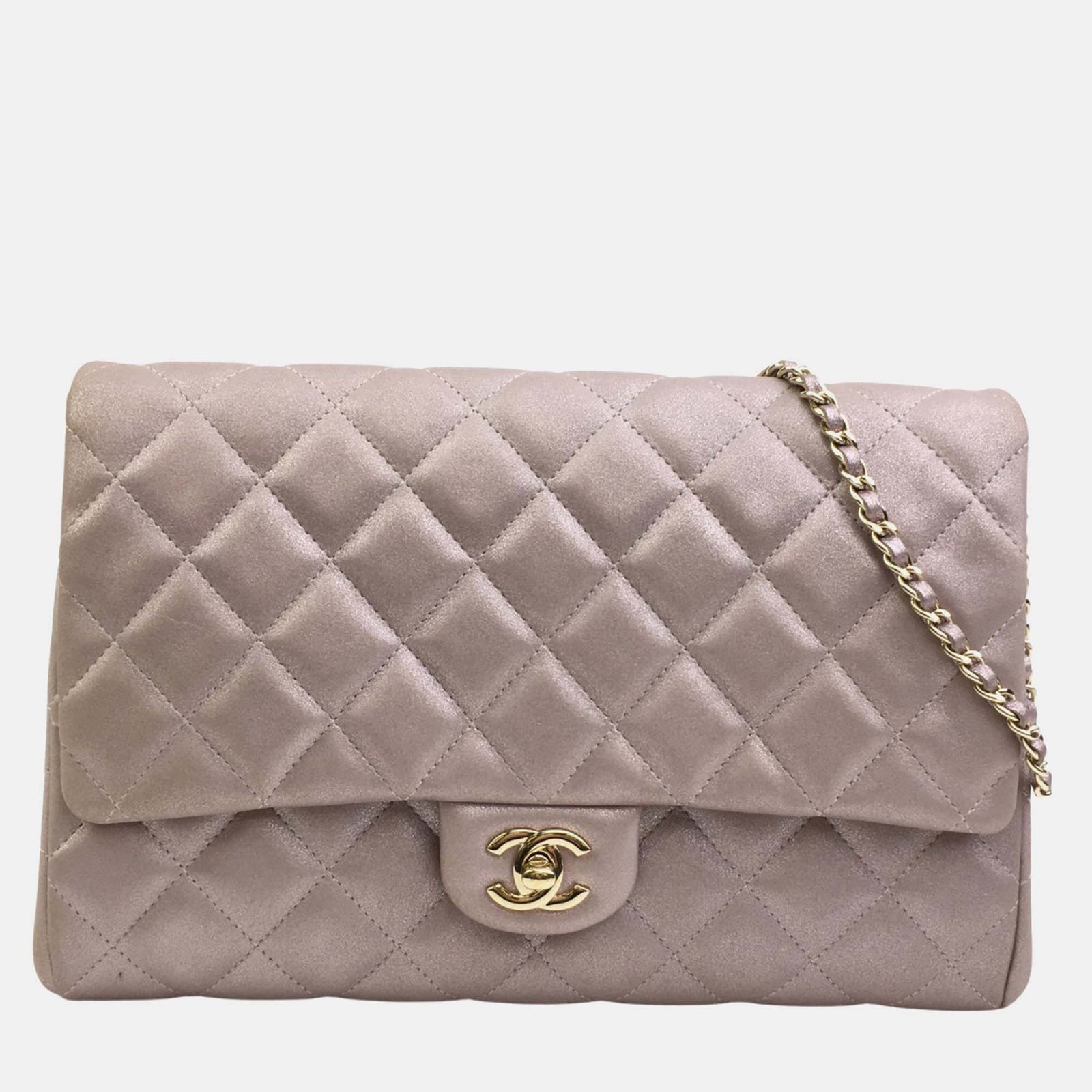 Chanel Iridescent Pink Leather Classic Clutch On Chain