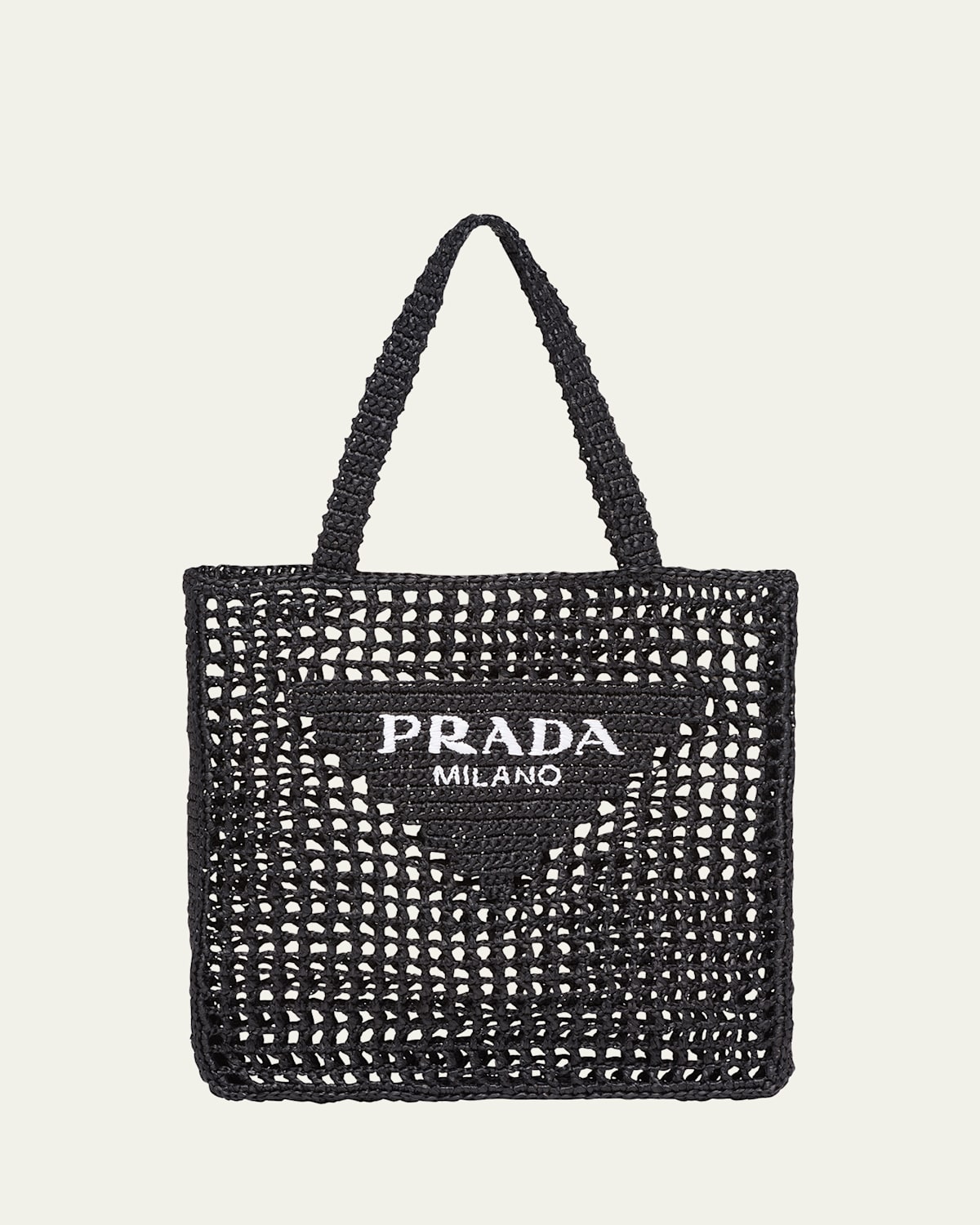 Prada Bicolor Woven Logo Shopper Tote Bag