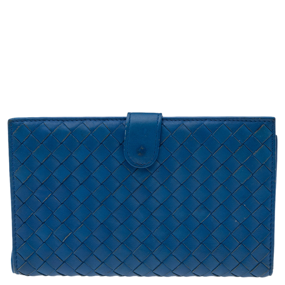 Bottega Veneta Blue Intrecciato Leather Continental Wallet