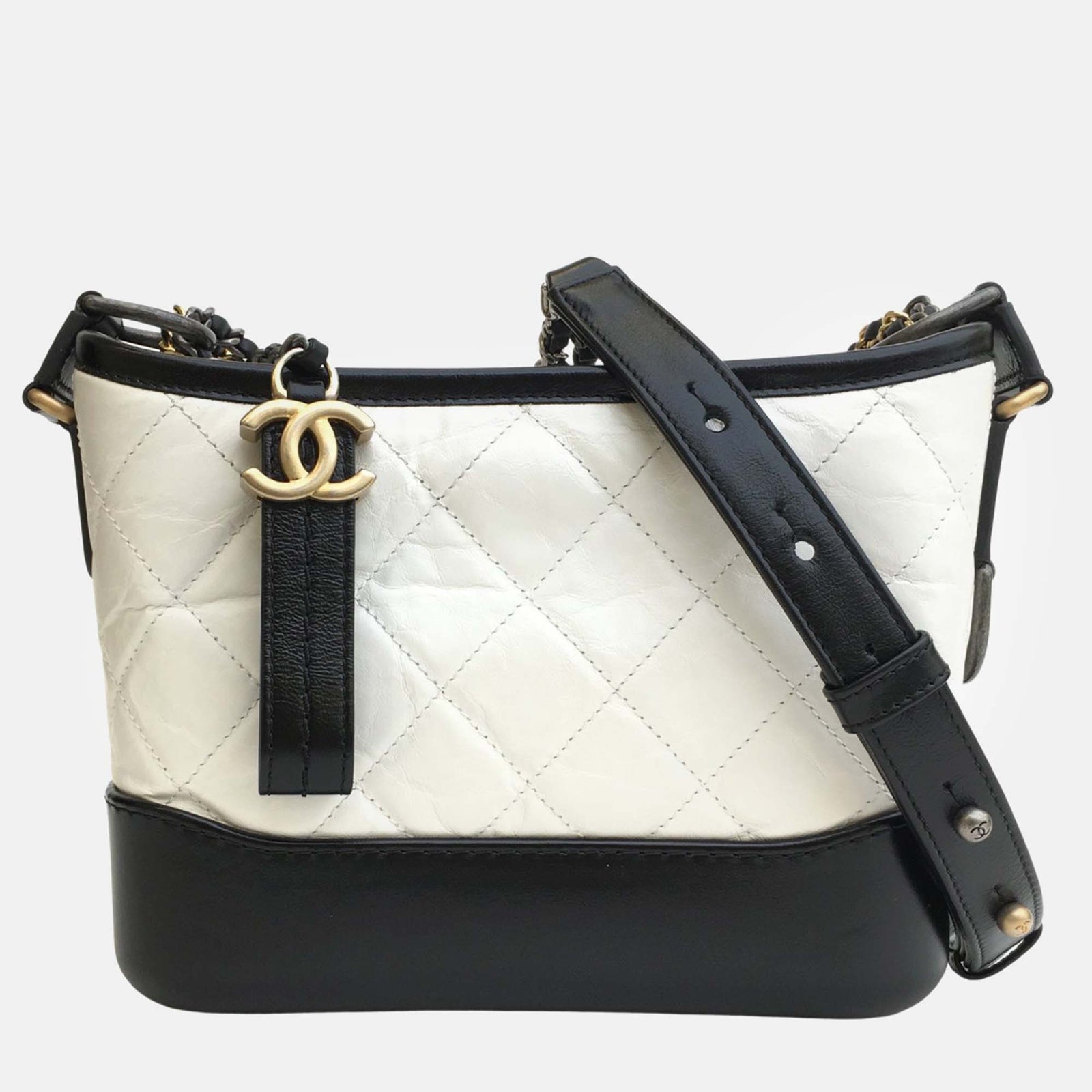 Chanel White/Black Leather Small Gabrielle Shoulder Bag