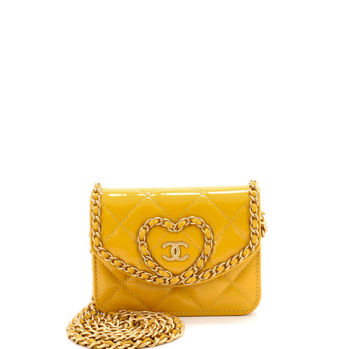 Chanel CHANEL Heart Chain Flap Bag Quilted Patent Mini