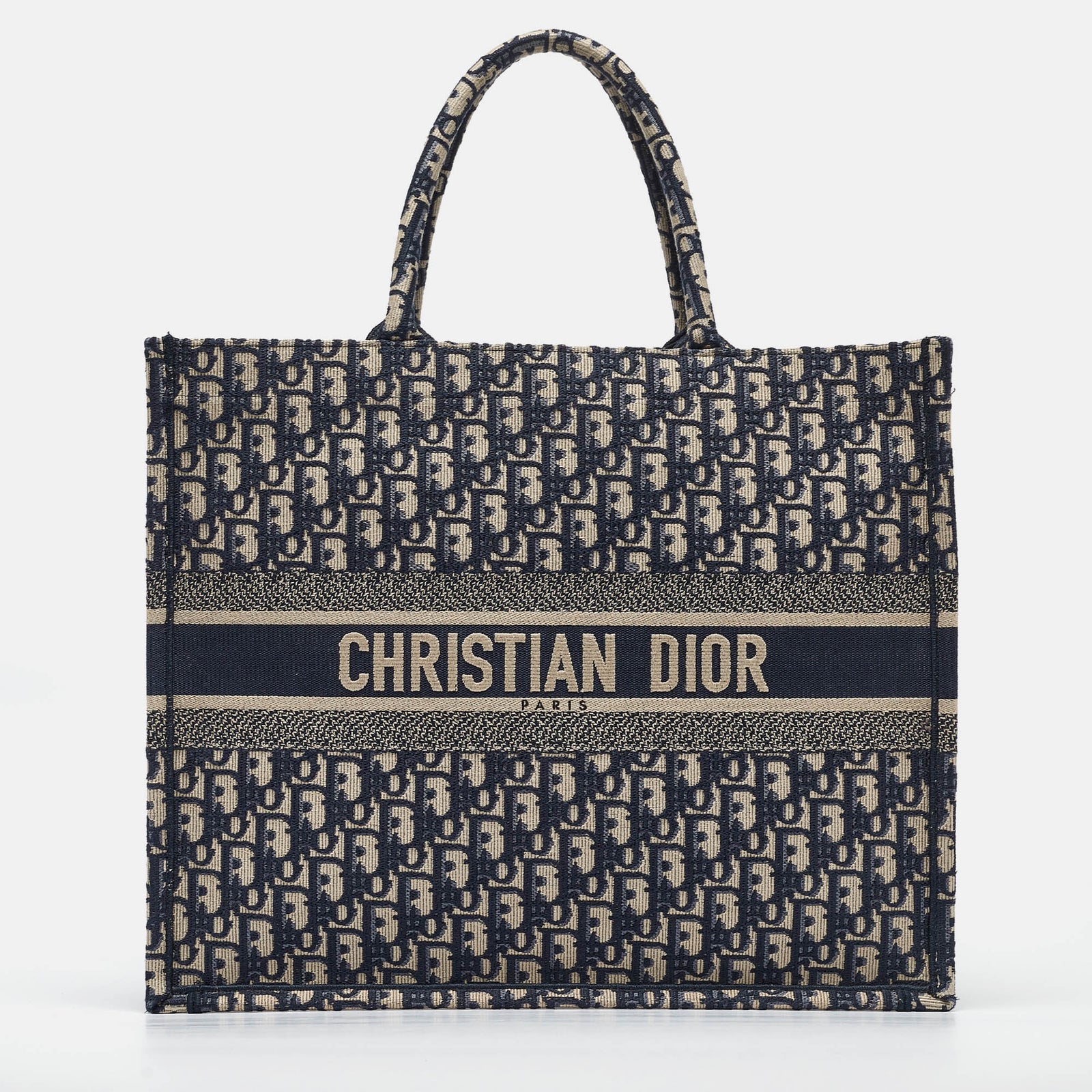 Dior Große Büchertasche aus Canvas mit schräger Stickerei in Marineblau