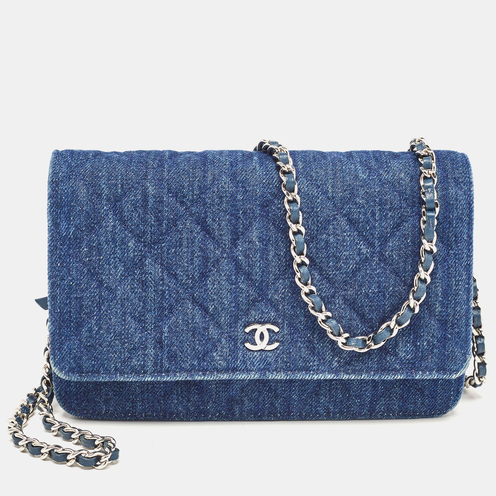 Chanel Blue Quilted Denim Classic Wallet On Chain