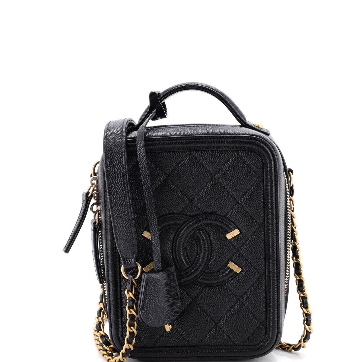 Chanel CHANEL Filigree Vertical Vanity Case Quilted Caviar