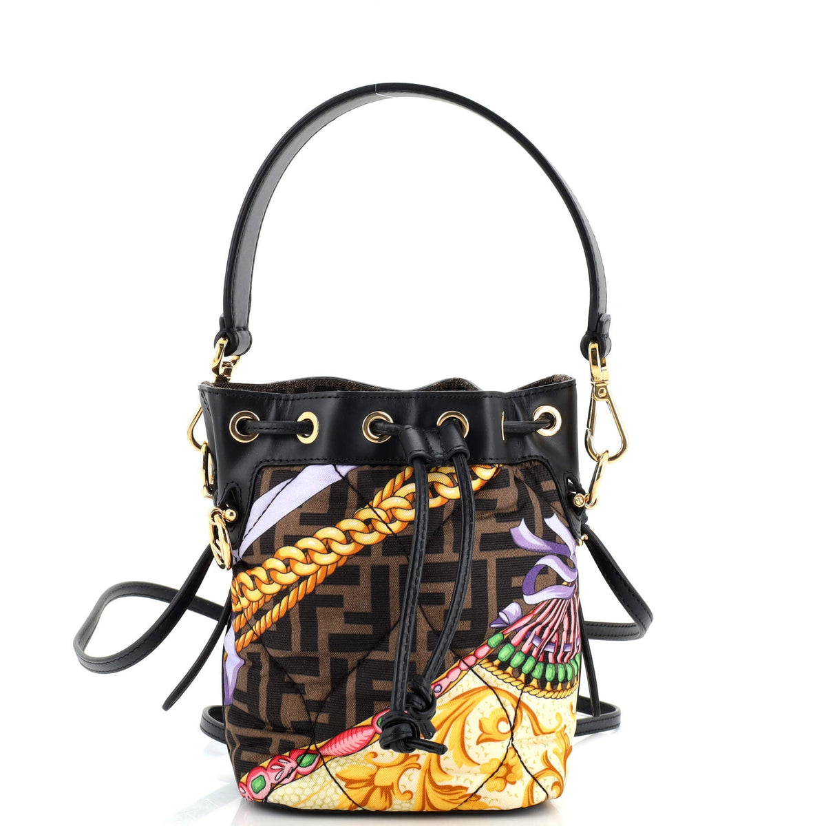 Fendi FENDI x Versace Fendace Mon Tresor Bucket Bag Quilted Printed Zucca Silk Mini
