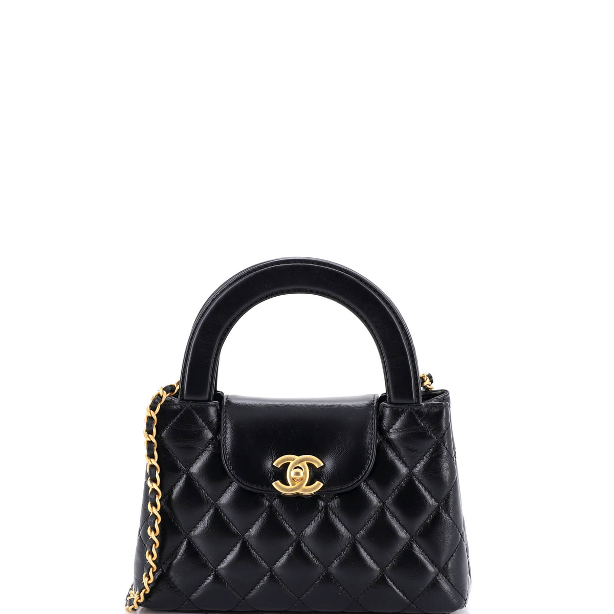 Chanel CHANEL Kelly Top Handle Shopping Bag Quilted Shiny Aged Calfskin Mini