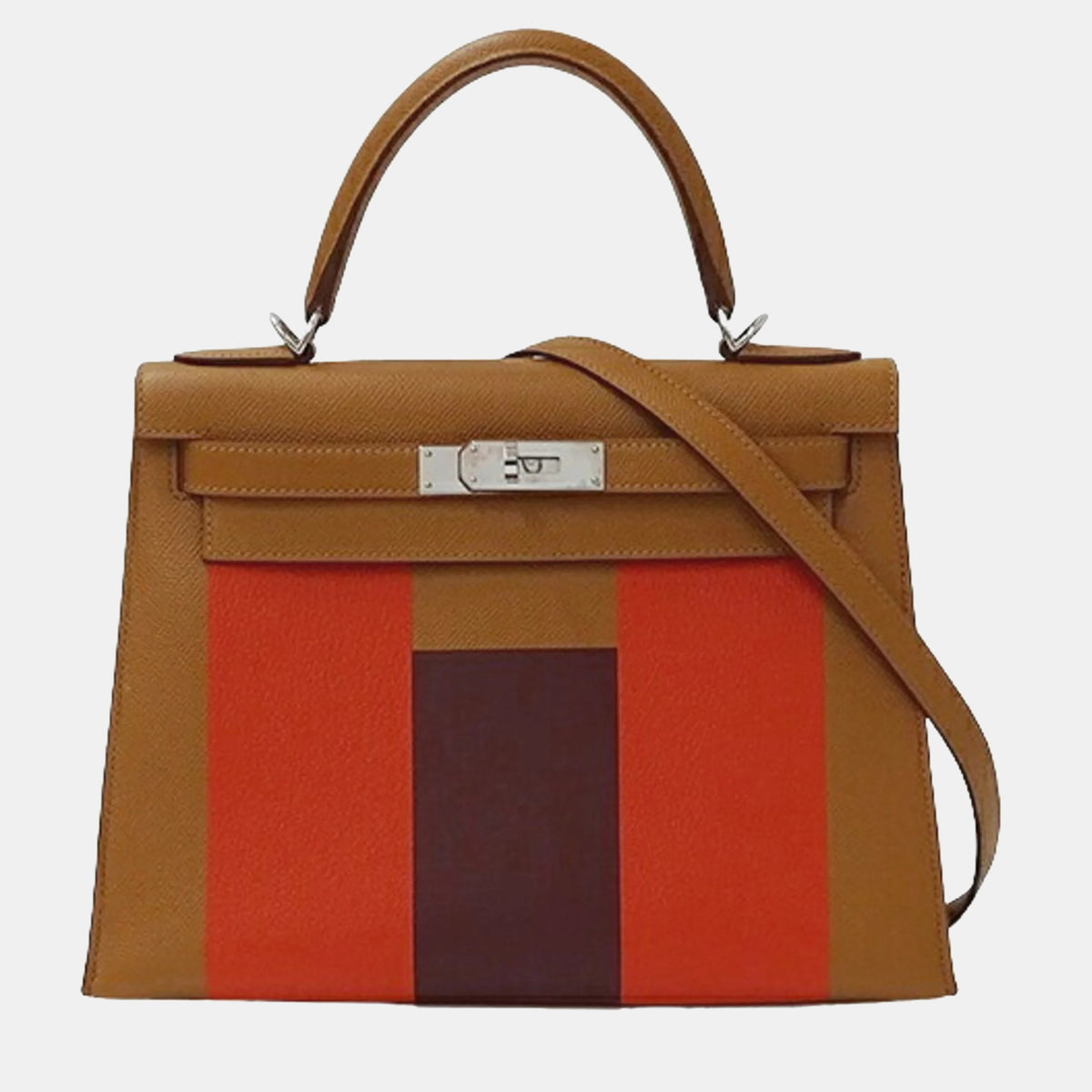 Hermès Hermès Kelly Letter 28 Vaux Epson Gold Capucines Rouge Ash Bag Women's Handbag Shoulder 2way Outside Sewing Brown C Engraved