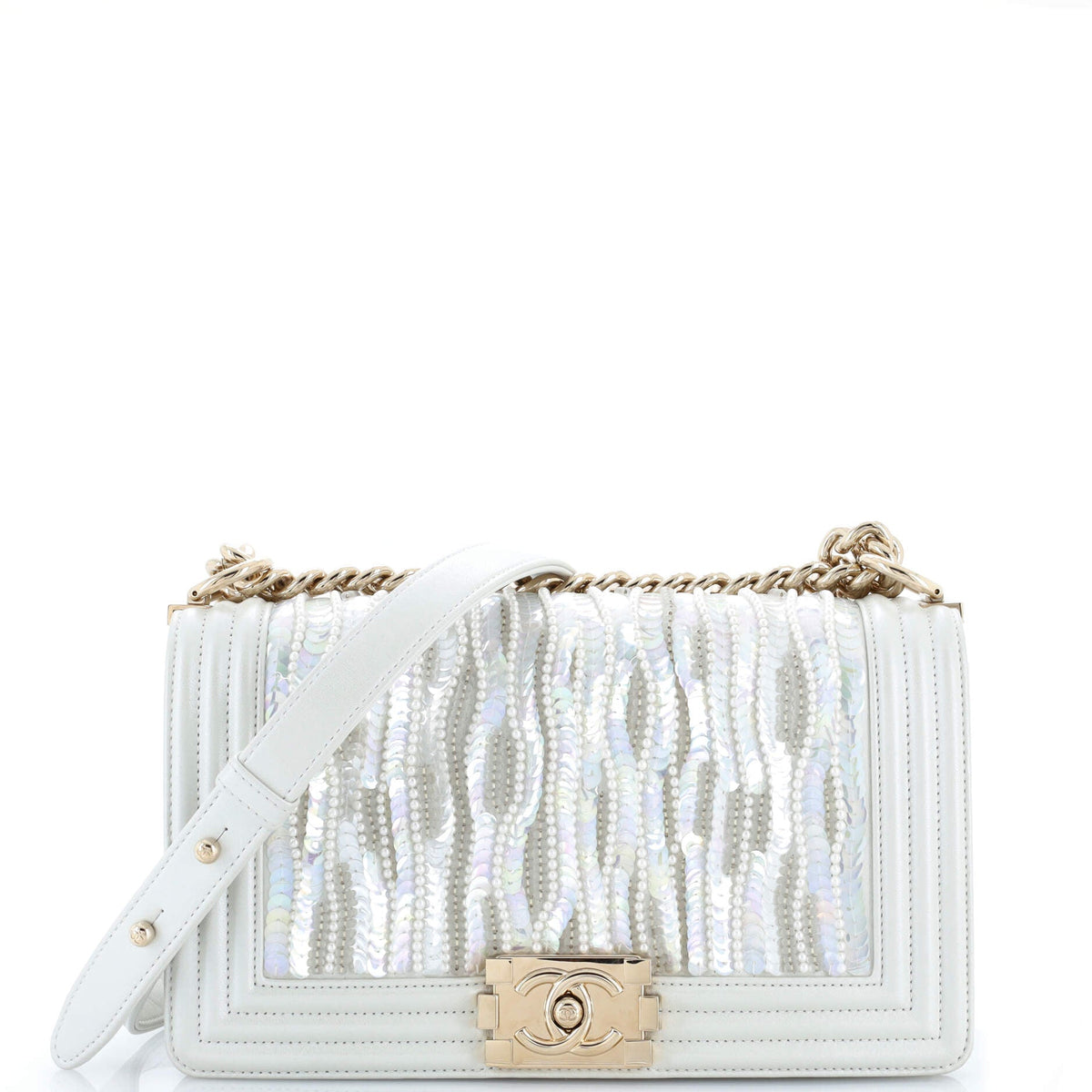 Chanel CHANEL Boy Flap Bag Sequin and Pearl Embellished Leather Old Medium
