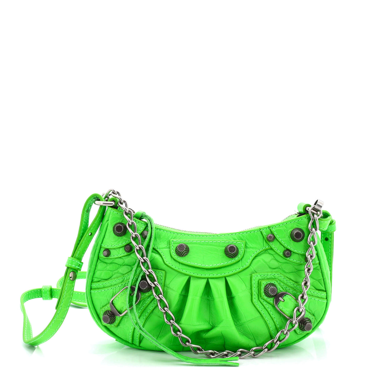 Balenciaga Le Cagole Giant Studs Shoulder Bag Crocodile Embossed Leather Mini