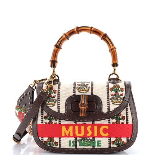 GUCCI Bamboo 1947 Top Handle Bag Limited Edition 100 Centennial Printed Canvas Medium