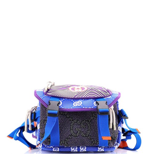 GUCCI Buckle Flap Chest Strap Backpack GG Fabric with Rubber