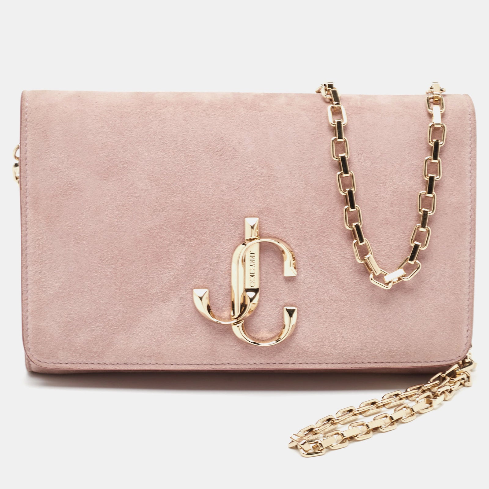 Jimmy Choo Old Rose Suede Varenne Chain Clutch