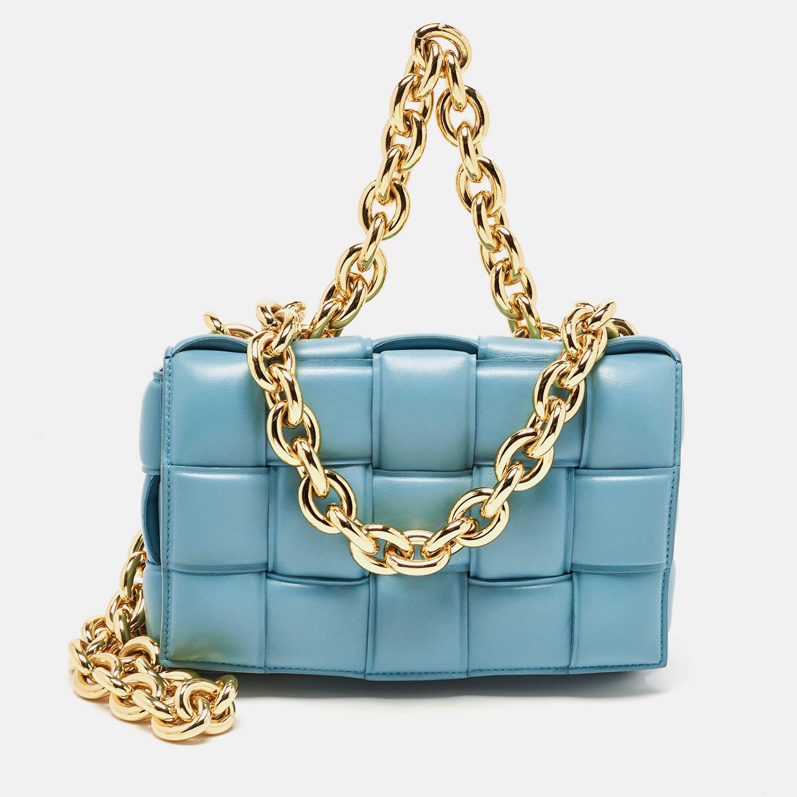 Bottega Veneta Blue Padded Leather Chain Cassette Shoulder Bag