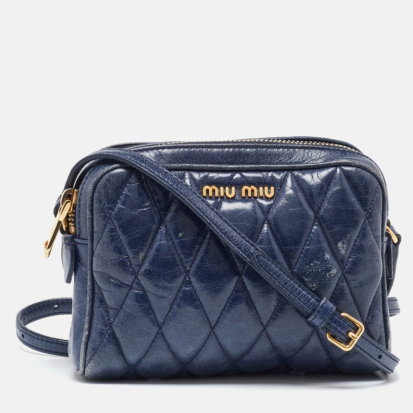 Miu Miu Blue Matelass&eacute; Leather Camera Crossbody Bag