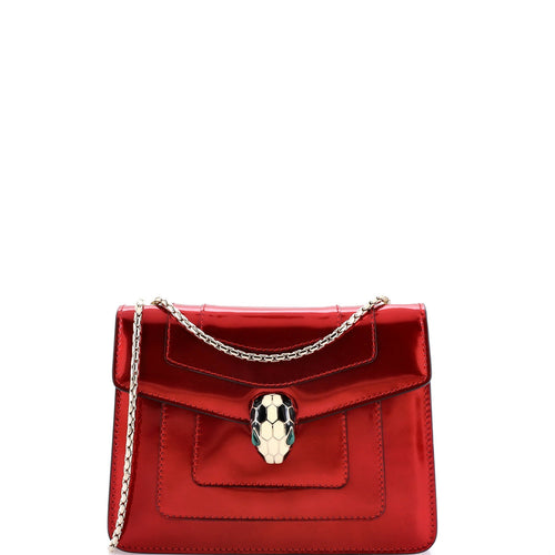 BVLGARI Serpenti Forever Square Shoulder Bag Metallic Leather Small