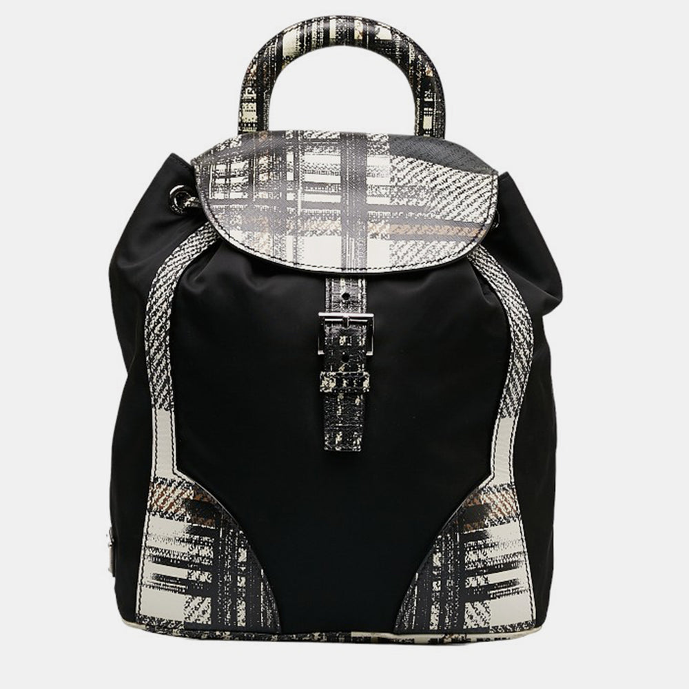 Black Nylon Printed Vela Backpack