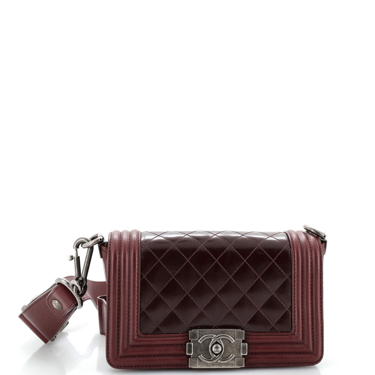 Chanel CHANEL Boy Flap Bag with Strap Quilted Glazed Calfskin with Leather Small