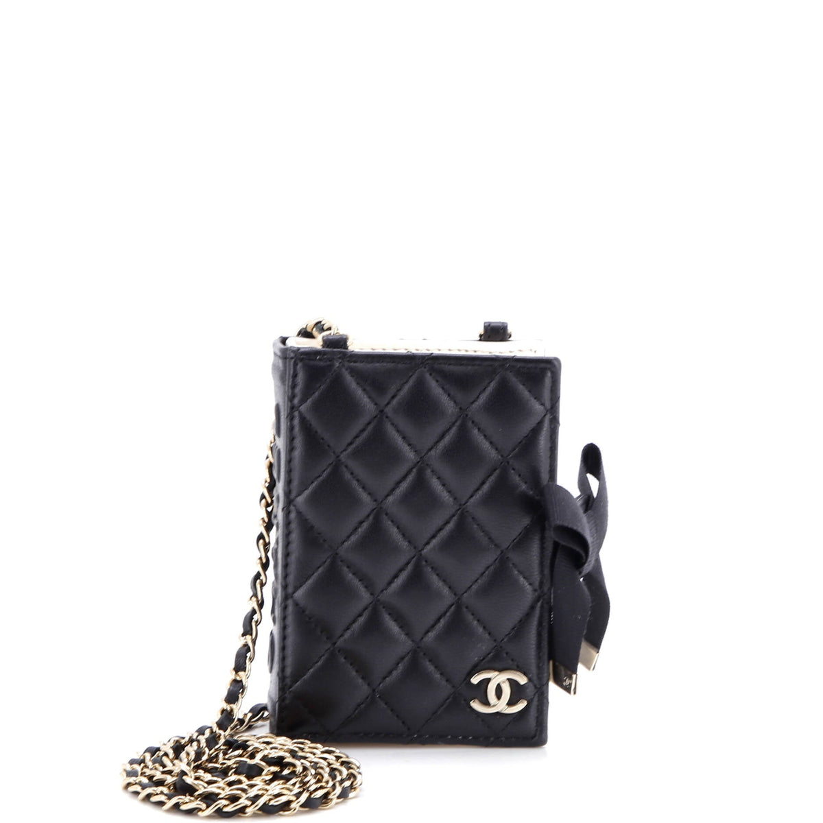 Chanel CHANEL CC Book Card Holder with Chain Quilted Lambskin