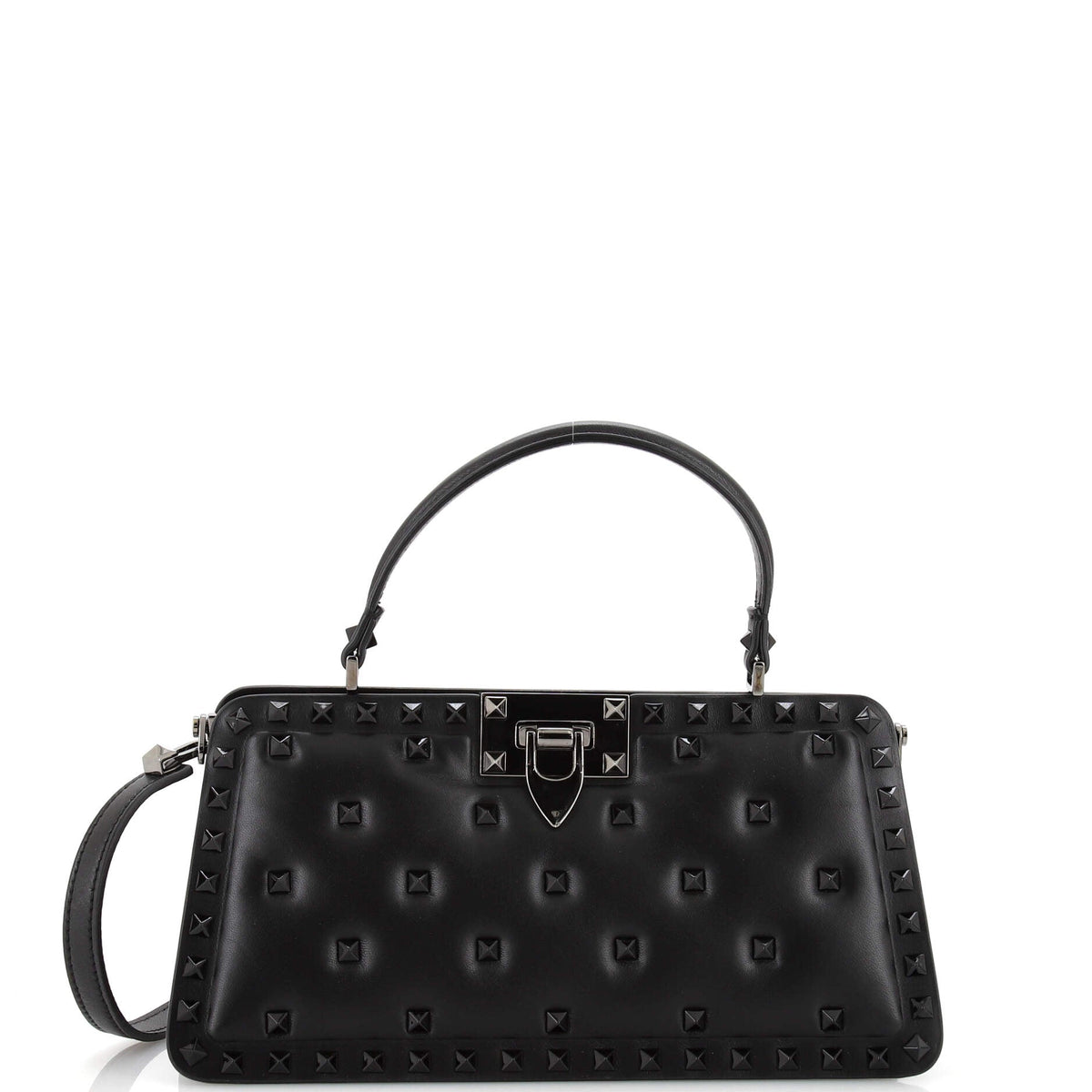 Valentino Garavani VALENTINO GARAVANI Rockstud Trapezoid Flip Lock Top Handle Bag Leather Small