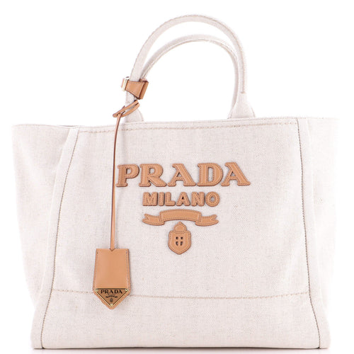 PRADA Logo Tote Linen Blend Large